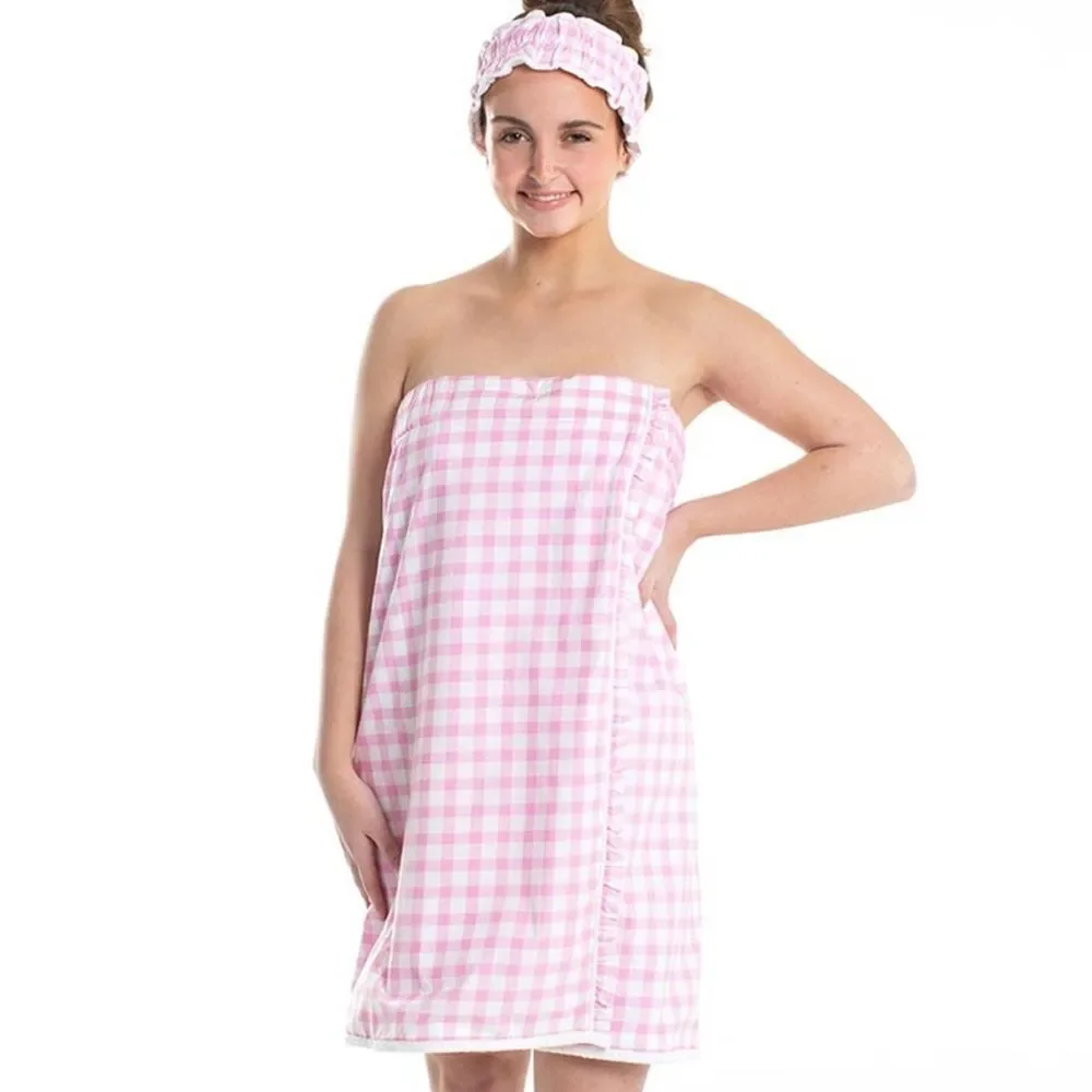 Pink Gingham Towel Wrap and‎ Headband Set - Picture 2 of 4